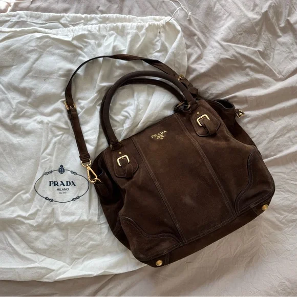 Prada Dark Brown Suede Shoulder Bag - Picture 4 of 8